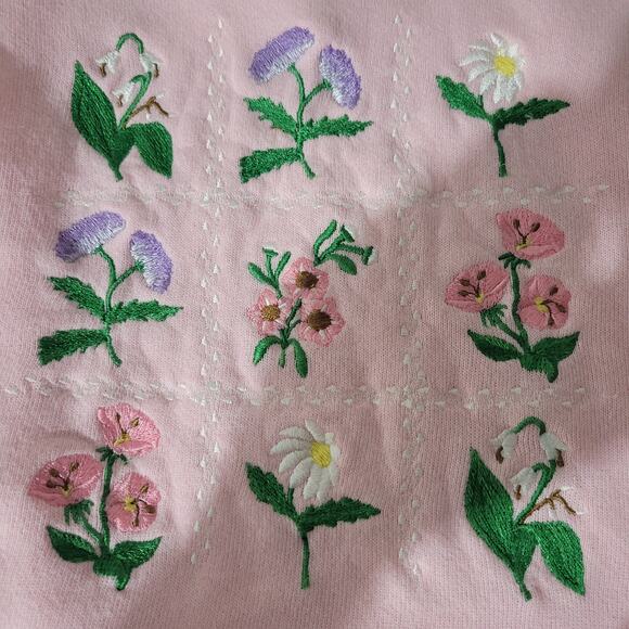 Vintage PBJ Embroidered Sweatshirt Pink Flowers Floral Garden 80s Pastel Small - Picture 5 of 16